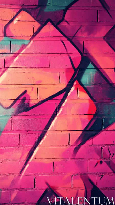Neon pink graffiti shapes dancing across brickwork walls.