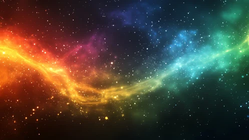 Chromatic nebula stream arcs across deep stellar void