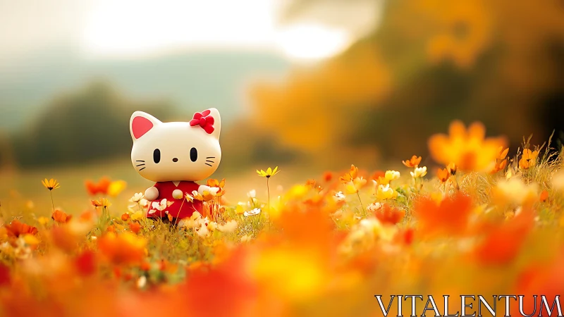 Hello Kitty Doll Surrounded by Vibrant Wildflowers.