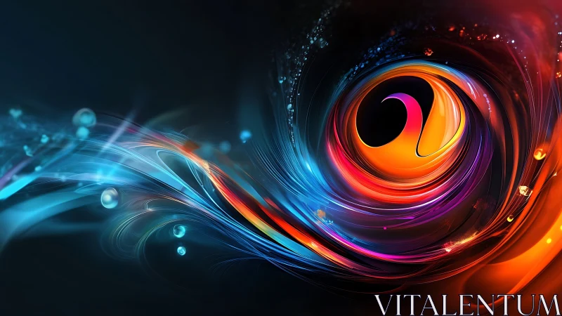 Chromatic vortex with fluid neon light trails and radial gradient core