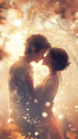 Luminous embrace between silhouetted figures in golden light.