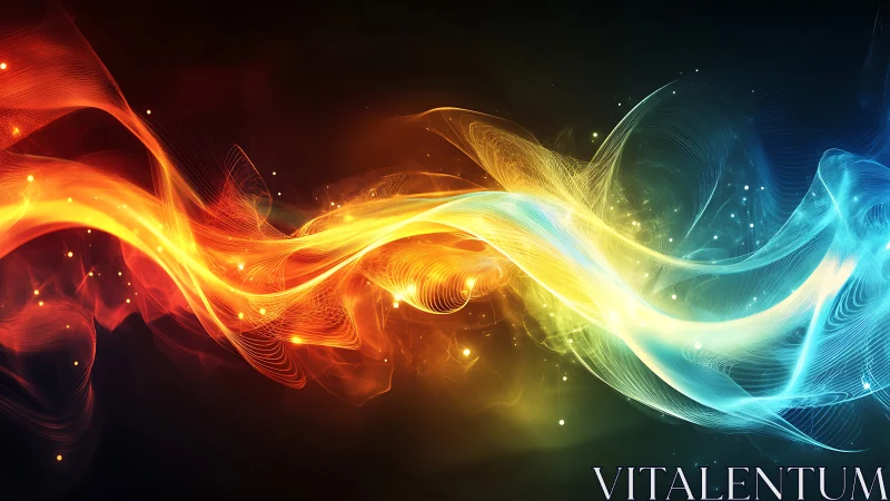 Dynamic Energy Flow: Abstract Light Waves Across Dark Space.