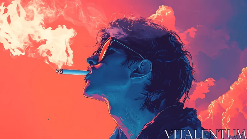 Profile portrait with neon gradient lighting and stylized smoke plume