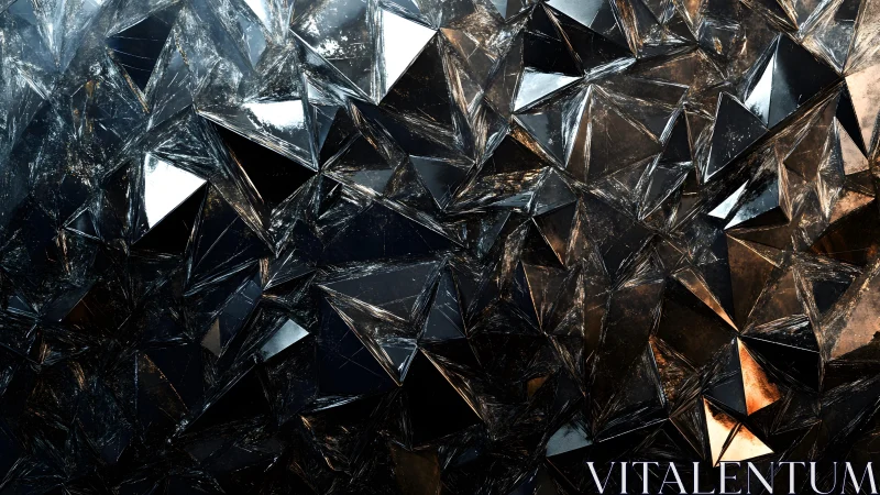 Abstract geometric crystal pattern with metallic reflections.