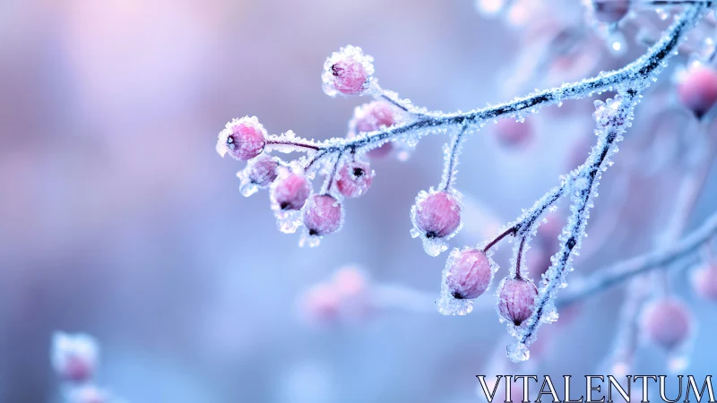 Frost-covered berries on branch structure composed of crystalline formations