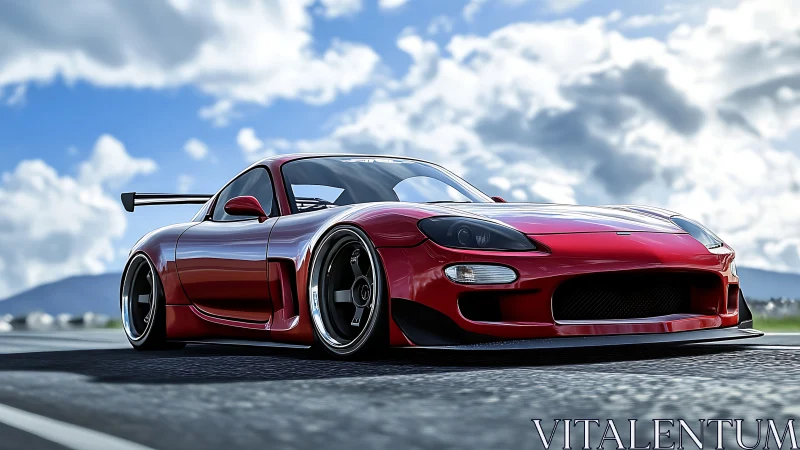 Photorealistic widebody sports car render with dynamic road perspective.