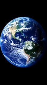 Planet Earth from orbit with illuminated Americas quadrant.