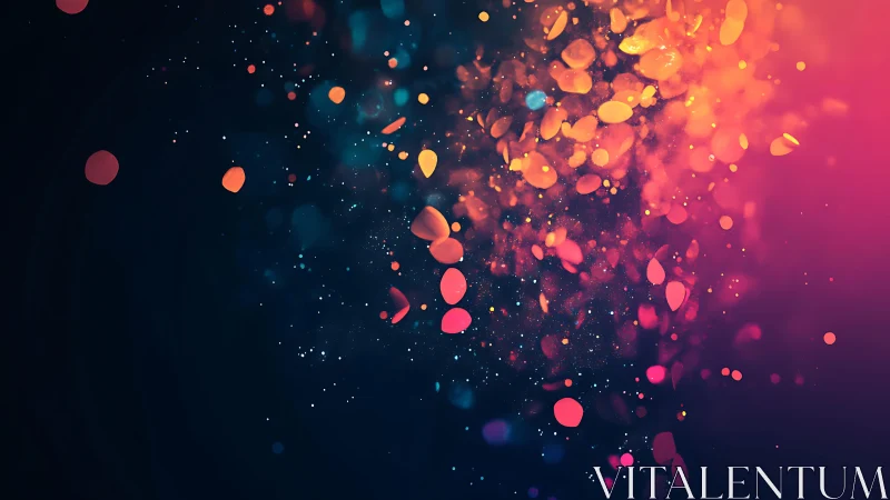 Vibrant abstract particles on dark background, digital art style.