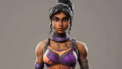 3D stylized warrior portrait with tactical costume detailing.