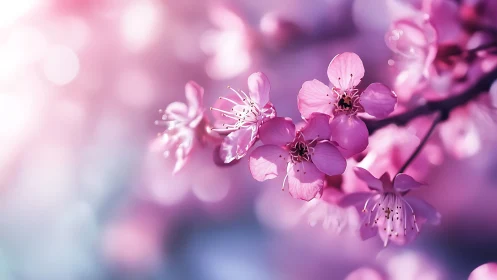 Pink flowering branch with soft focus bokeh background.