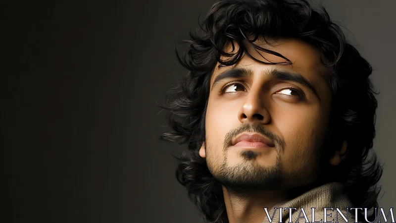 Brooding gaze in warm light, a quiet storm of thought.