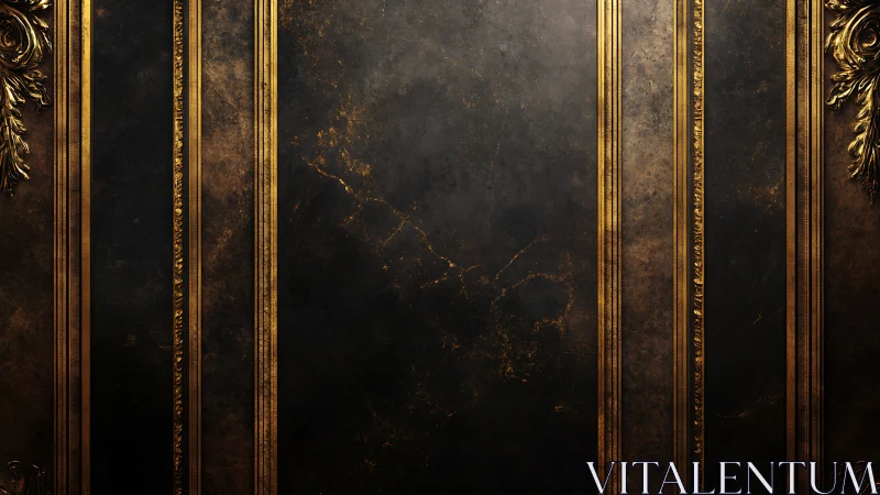 Dark marble wall panels glow with ornate gold trim.