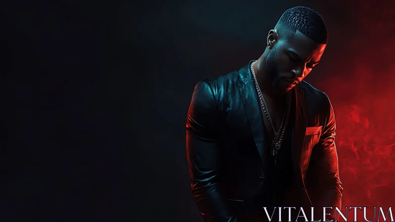 Moody portrait captures stylish man in red and blue light