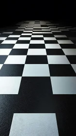 Endless checkered corridor dissolving into cinematic darkness.