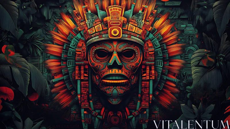 Radiant jungle mask glowing with ancient ritual warmth.