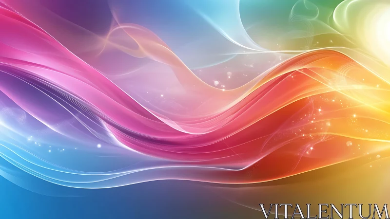 Multicolored translucent waveforms traverse a gradient field