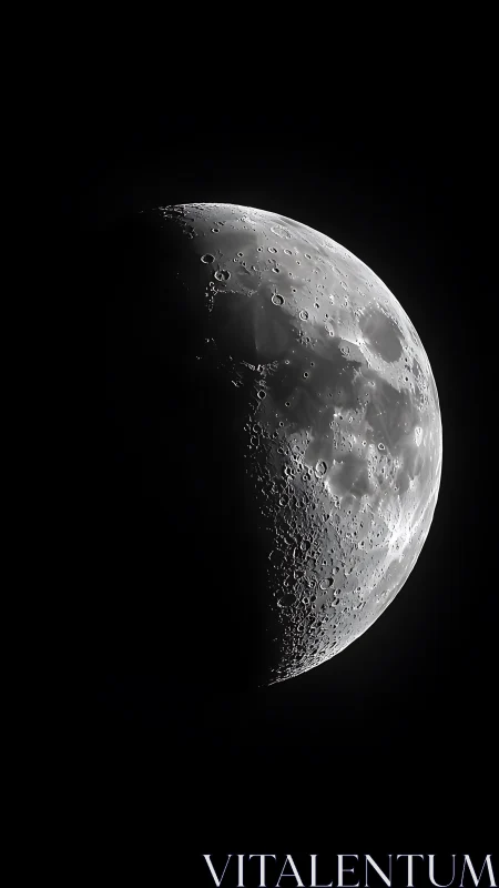 Sharp lunar crescent with detailed craters in deep black sky.