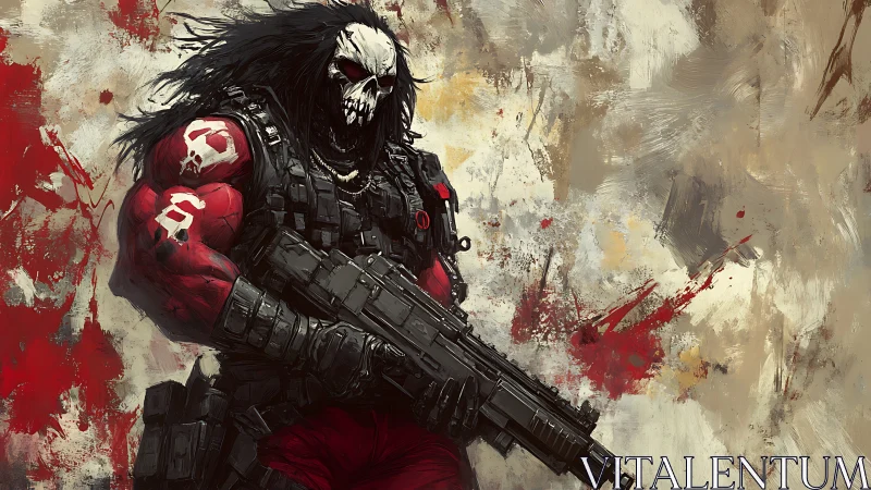 Tactical skull-masked berserker with modular rifle system.