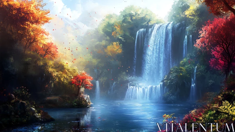 Autumnwater cascade dreaming in jewel-toned forest hush.