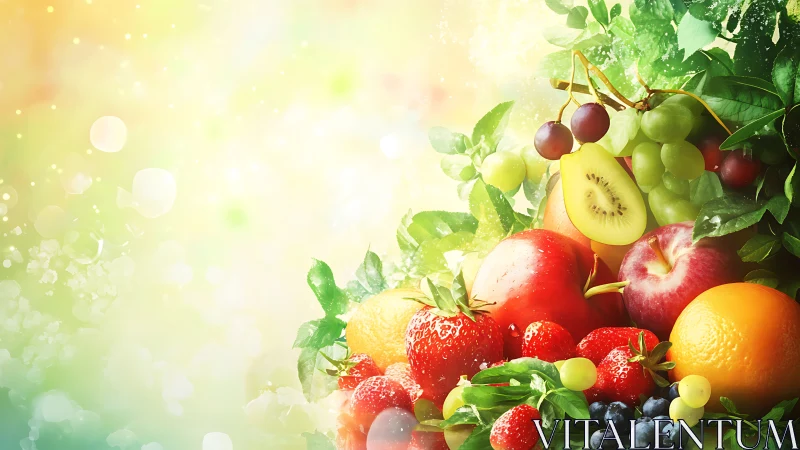 Colorful mixed fruits on bright abstract background.