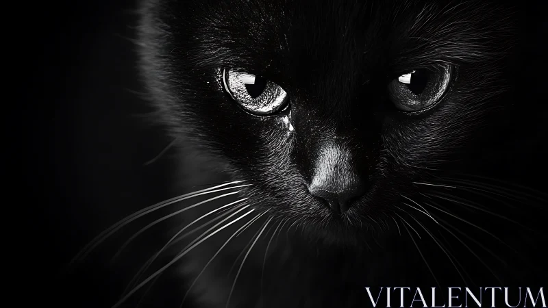 Black Cat Face Close-Up Study in High Contrast Monochrome