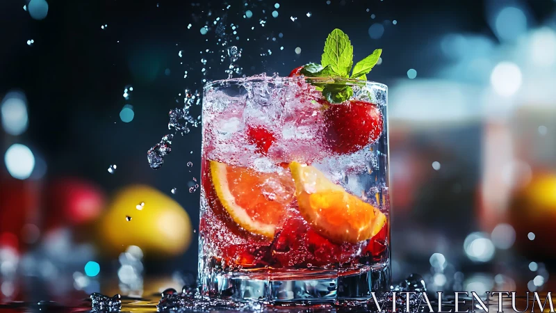 Crimson Elixir Erupts: Fizzy Citrus Splash Symphony.