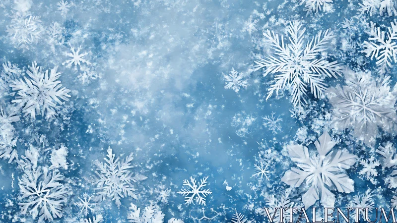 Crystal snowflake orchestra swirling in frosted blue hush.