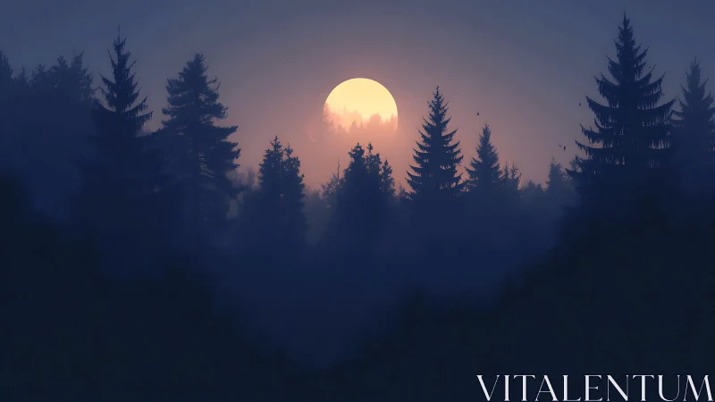 Moonlight Through the Forest Silhouettes.