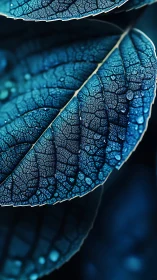 Iridescent blue leaf veins in dramatic macro closeup.