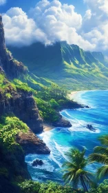 Island Paradise: Where Emerald Cliffs Meet Turquoise Waters.