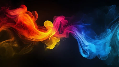 Vibrant spectral smoke ribbons swirl across dark void.