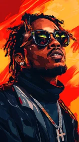 Sunglassed firewalker gazes upward through molten color haze