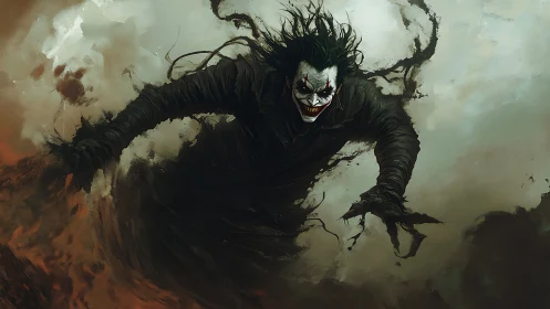 Laughing storm wreathed in chaos-tinted smoke and shadow.