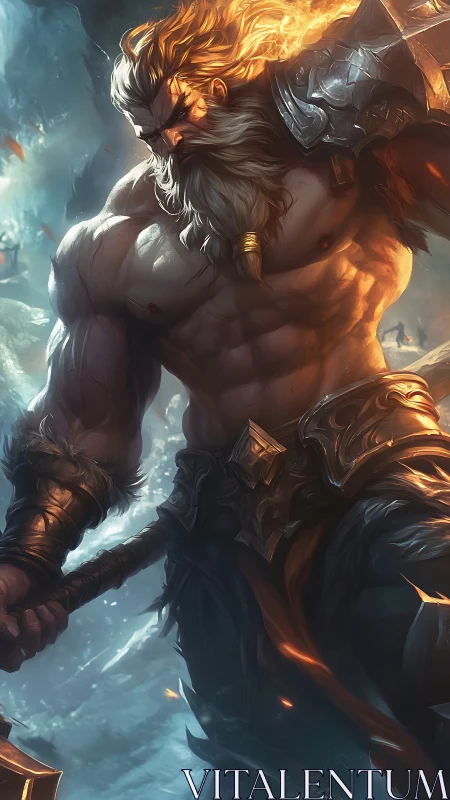 Armored warrior stands in icy environment with weapon ready