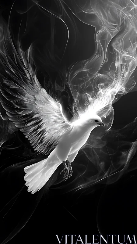 Monochrome digital painting of ethereal smoke-formed dove.