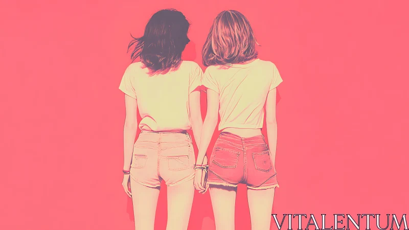 Backlit summer rebels stand hand in hand in neon silence