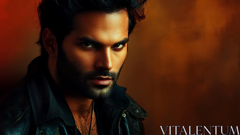 Smoldering portrait of a man in leather against warm light
