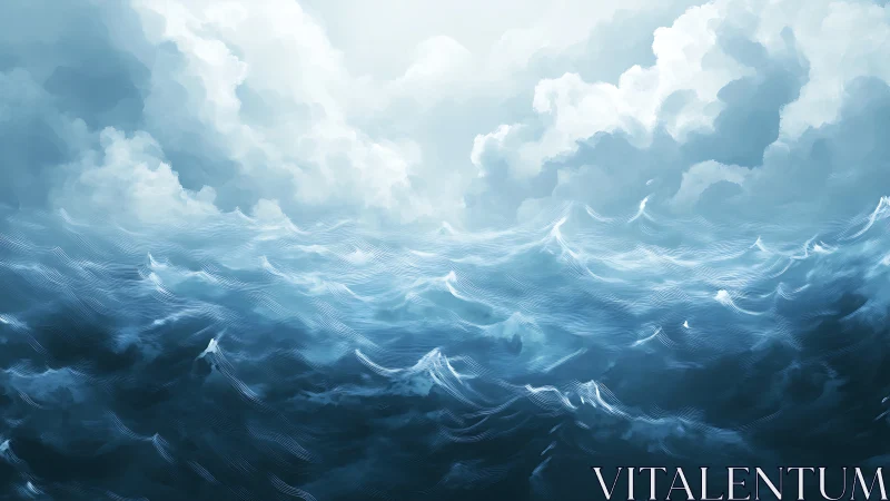 Layered cloud bank over textured open ocean surface.