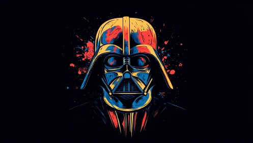 Color-splashed stylized helmeted figure on dark background.