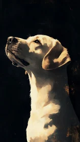 Profile study of a light-coated dog against dark ground.