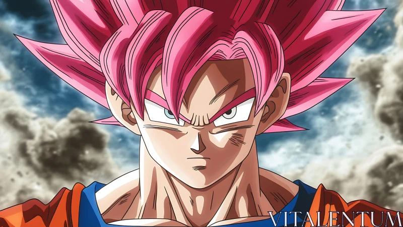 Pink haired anime warrior stares forward with intense focus