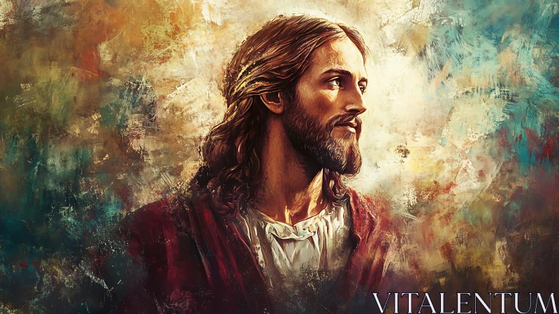 Portrait of a serene bearded man in rich textured colors.