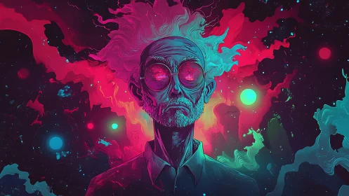 Stargazing mind: neon portrait of a cosmic daydreamer.