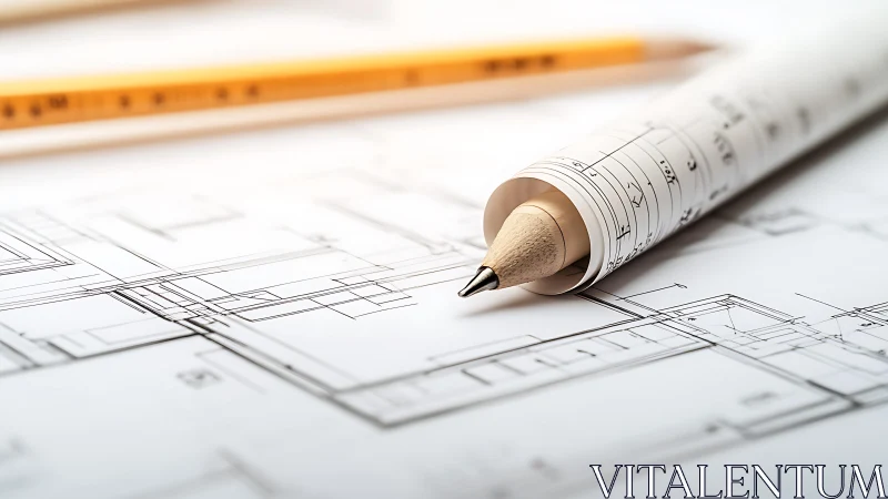 Architectural Precision Tool Positioned Over Technical Blueprints.