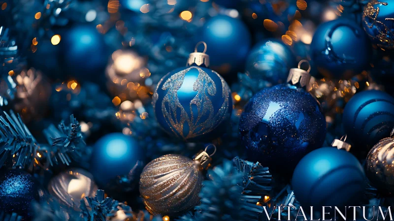 Midnight blue baubles shimmer in a dreamy festive tangle.