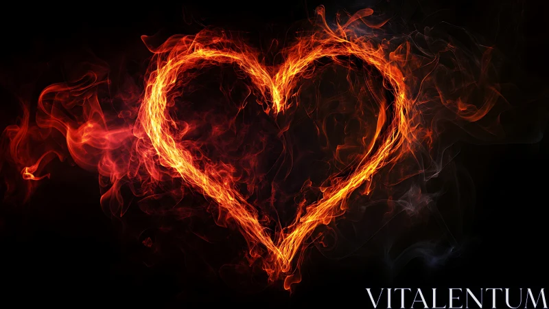 Flaming heart shape rendered with dynamic fire effect.