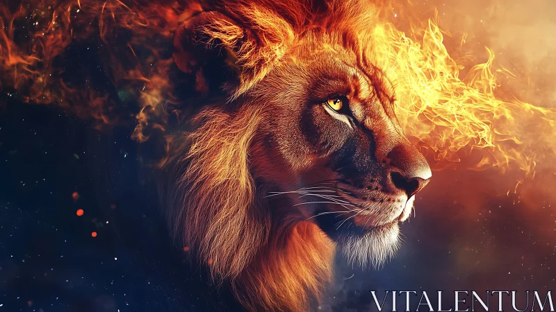 Lion profile integrates with digitally rendered flame elements