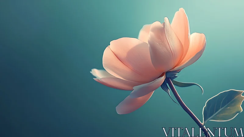 Coral Pink Peony Against Turquoise Background