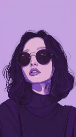 Purple monochrome portrait of woman in sunglasses, vector
