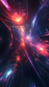 Starlit data streams collide in a neon cosmic freeway.